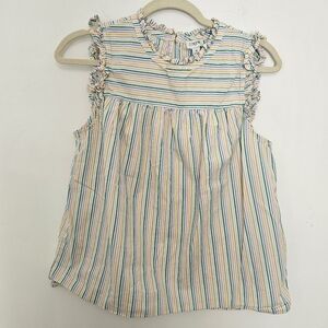 J. Crew Blue and Yellow Blouse with Ruffle Accents